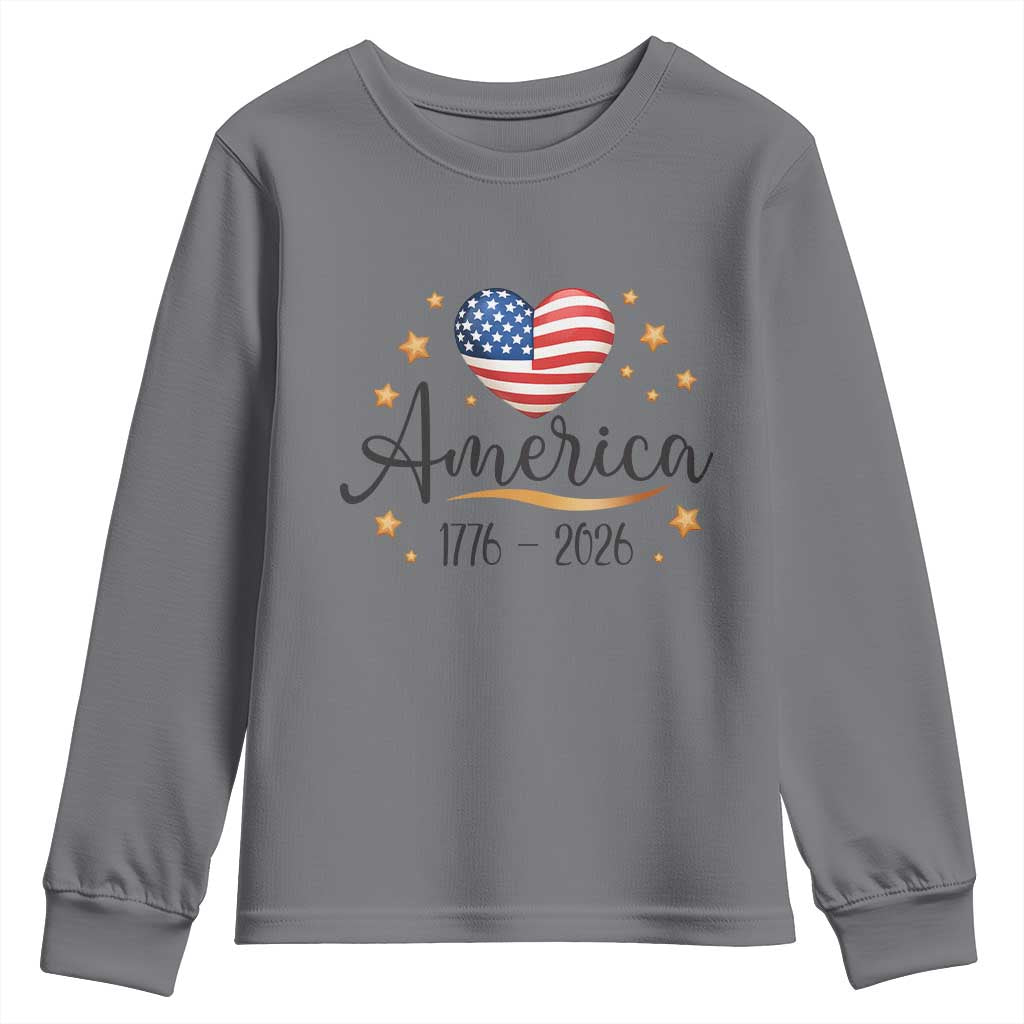 America Heart 250 Years Youth Sweatshirt US Semiquincentennial Cute Patriotic 1776 to 2026 - Wonder Print Shop