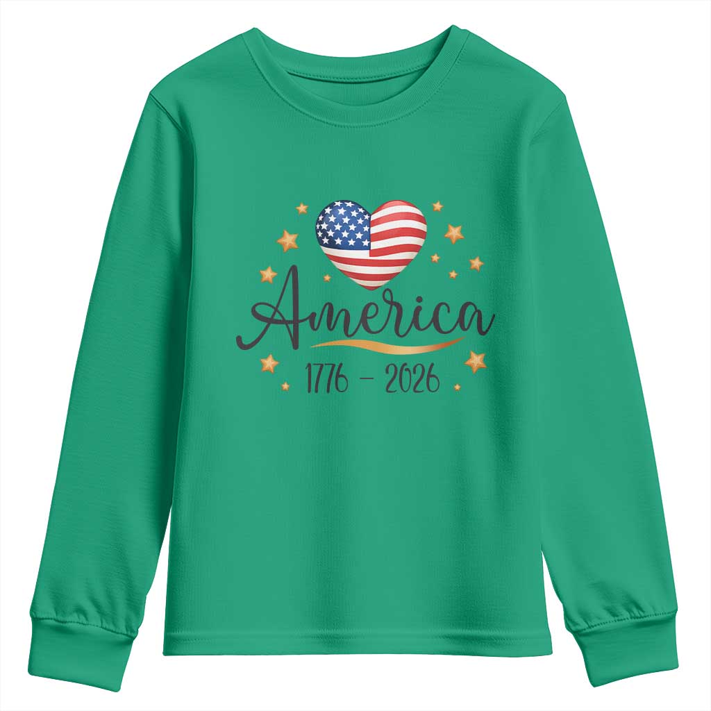 America Heart 250 Years Youth Sweatshirt US Semiquincentennial Cute Patriotic 1776 to 2026 - Wonder Print Shop