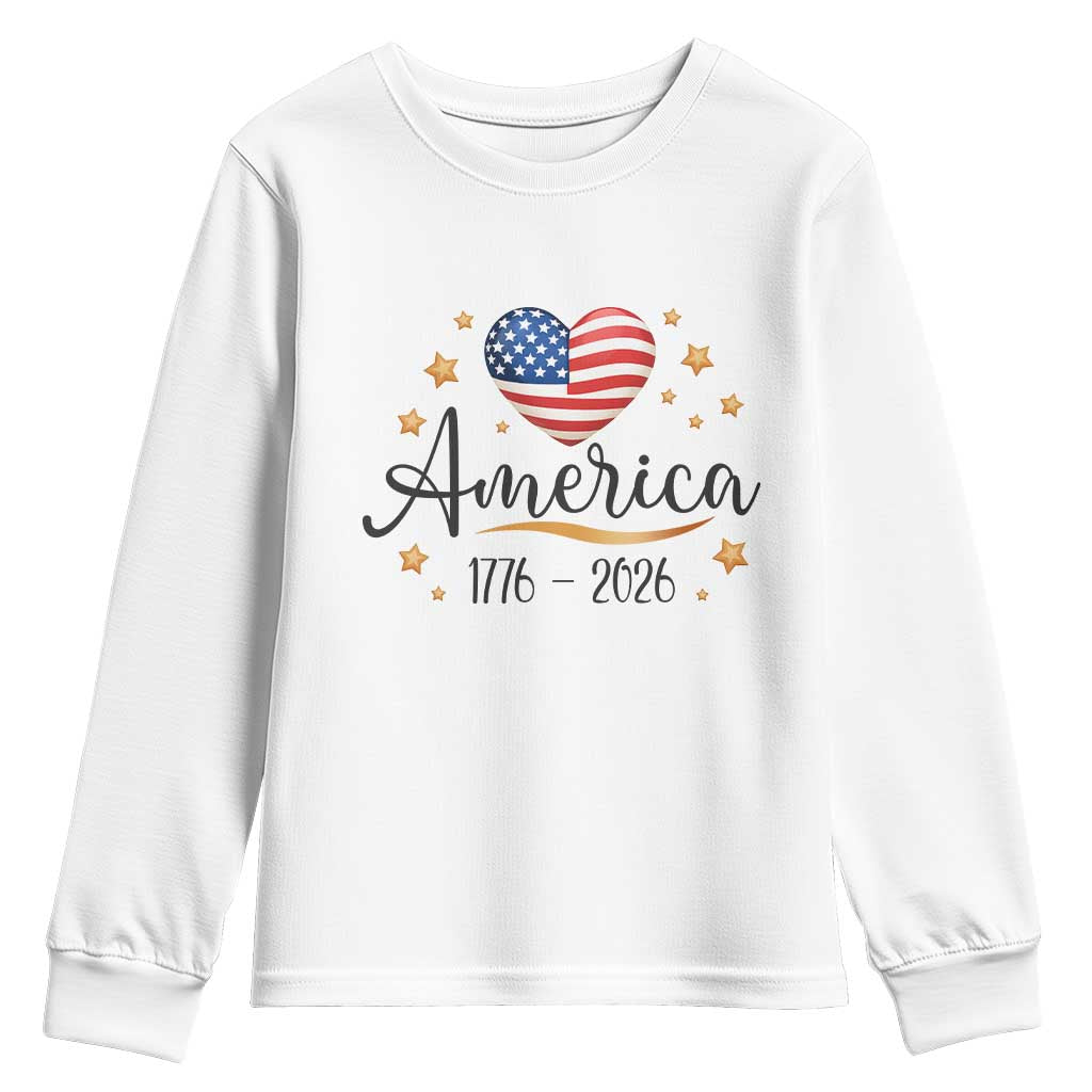 America Heart 250 Years Youth Sweatshirt US Semiquincentennial Cute Patriotic 1776 to 2026 - Wonder Print Shop