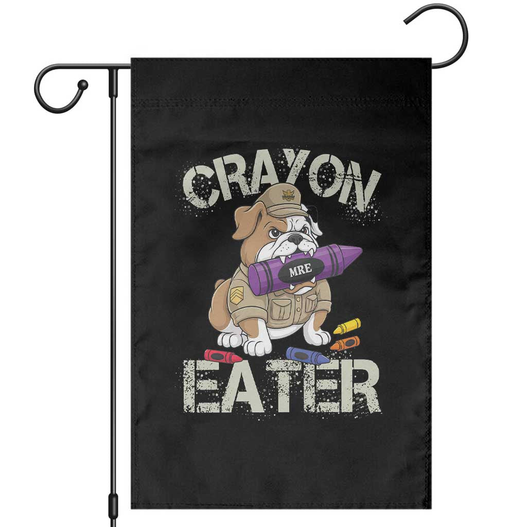 Crayon Eater Bulldog Garden Flag Funny Military Gift with Combat Pup and MRE Crayon - Wonder Print Shop