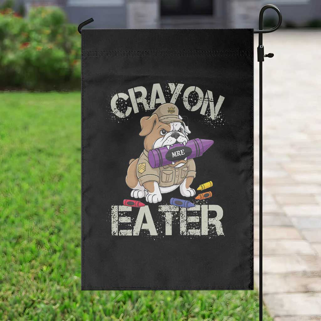 Crayon Eater Bulldog Garden Flag Funny Military Gift with Combat Pup and MRE Crayon - Wonder Print Shop