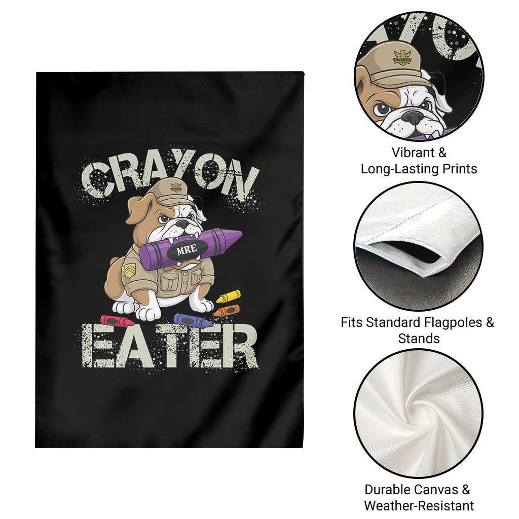 Crayon Eater Bulldog Garden Flag Funny Military Gift with Combat Pup and MRE Crayon - Wonder Print Shop