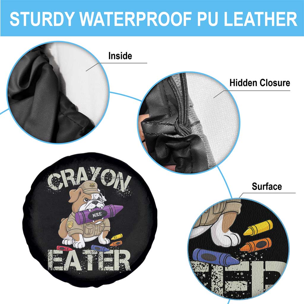 Crayon Eater Bulldog Spare Tire Cover Funny Military Gift with Combat Pup and MRE Crayon - Wonder Print Shop