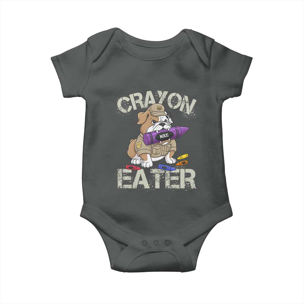 Crayon Eater Bulldog Baby Onesie Funny Military Gift with Combat Pup and MRE Crayon - Wonder Print Shop