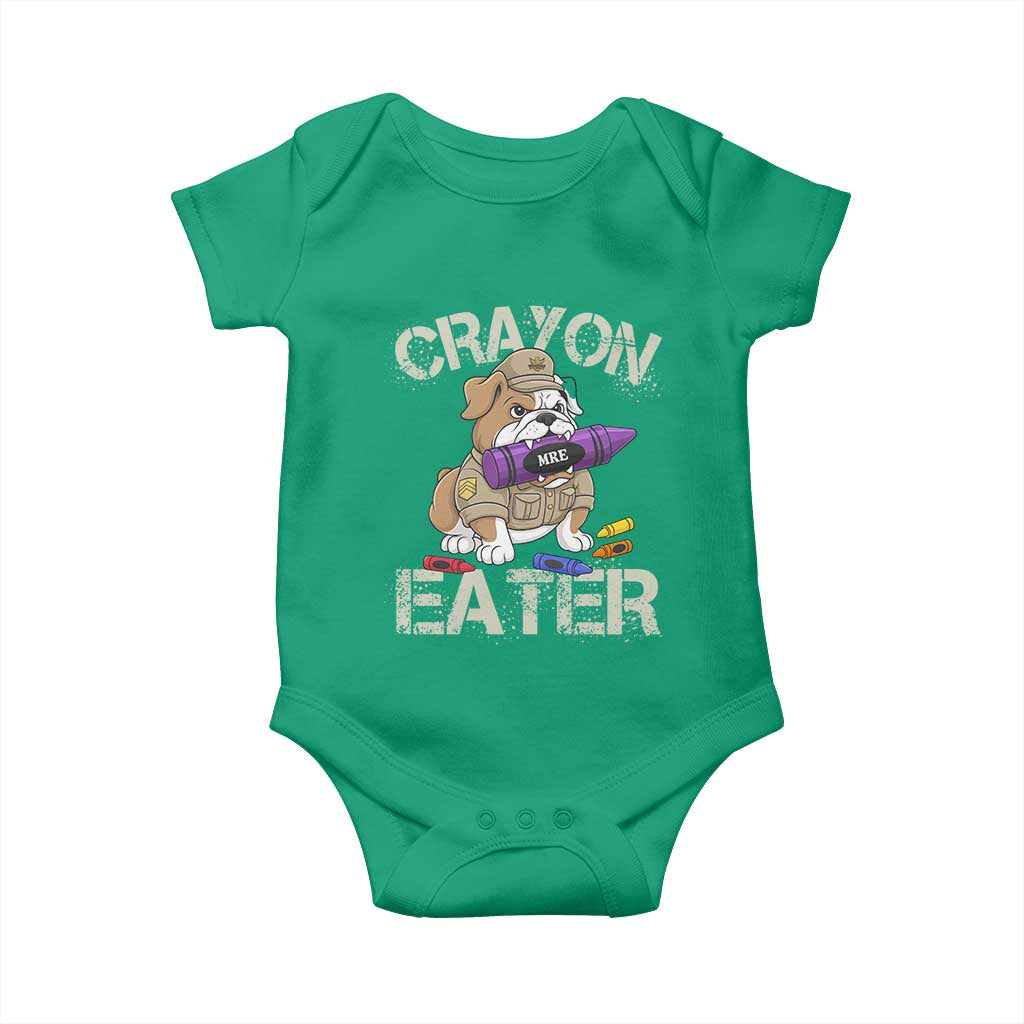Crayon Eater Bulldog Baby Onesie Funny Military Gift with Combat Pup and MRE Crayon - Wonder Print Shop