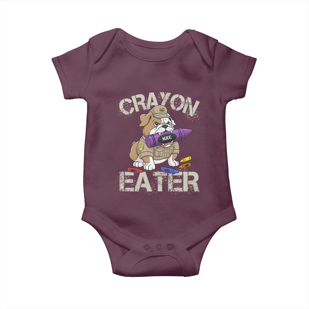 Crayon Eater Bulldog Baby Onesie Funny Military Gift with Combat Pup and MRE Crayon - Wonder Print Shop