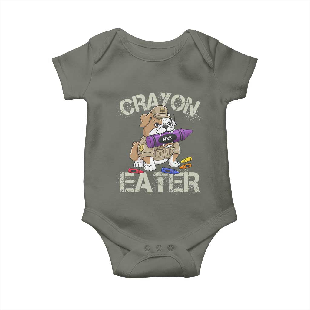 Crayon Eater Bulldog Baby Onesie Funny Military Gift with Combat Pup and MRE Crayon - Wonder Print Shop