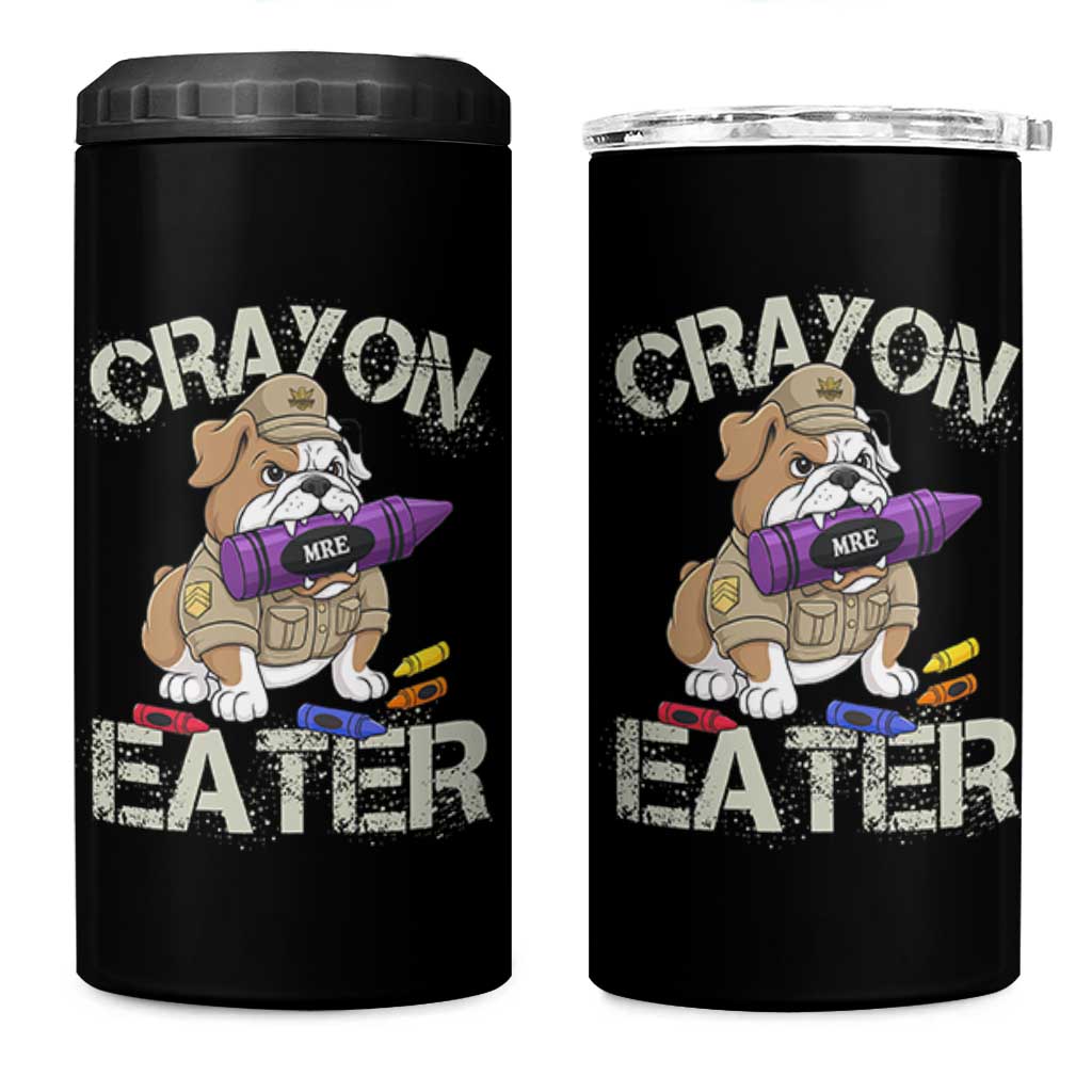 Crayon Eater Bulldog 4 in 1 Can Cooler Tumbler Funny Military Gift with Combat Pup and MRE Crayon - Wonder Print Shop