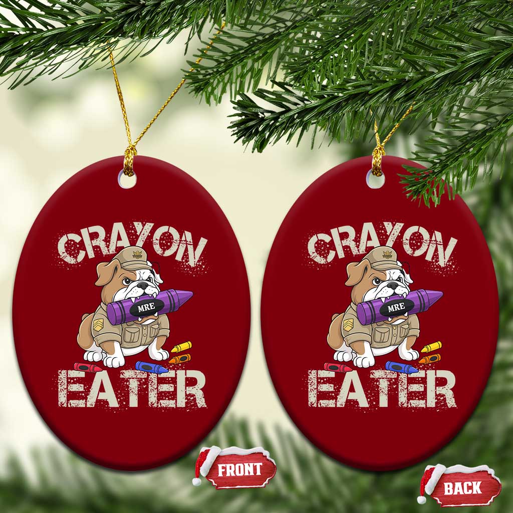 Crayon Eater Bulldog Ceramic Ornament Funny Military Gift with Combat Pup and MRE Crayon - Wonder Print Shop