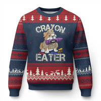 Crayon Eater Bulldog Ugly Christmas Sweater Funny Military Gift with Combat Pup and MRE Crayon - Wonder Print Shop