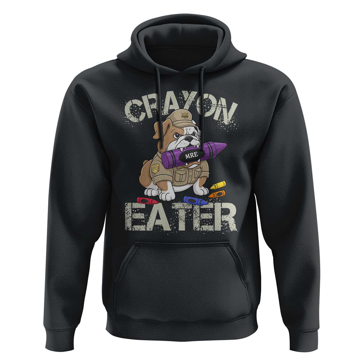 Crayon Eater Bulldog Hoodie Funny Military Gift with Combat Pup and MRE Crayon - Wonder Print Shop
