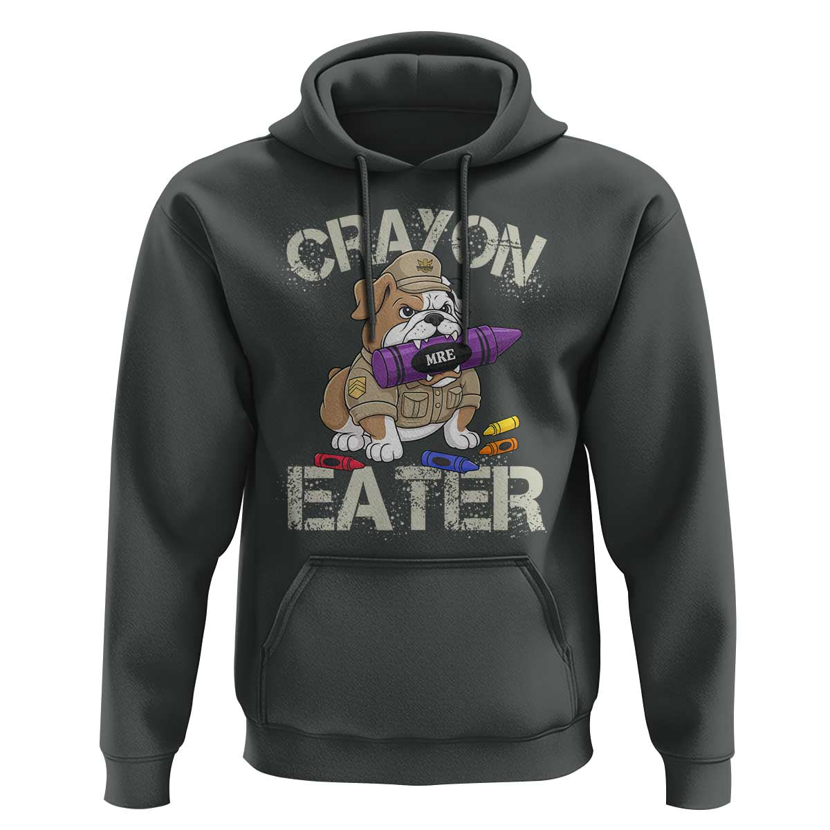 Crayon Eater Bulldog Hoodie Funny Military Gift with Combat Pup and MRE Crayon - Wonder Print Shop