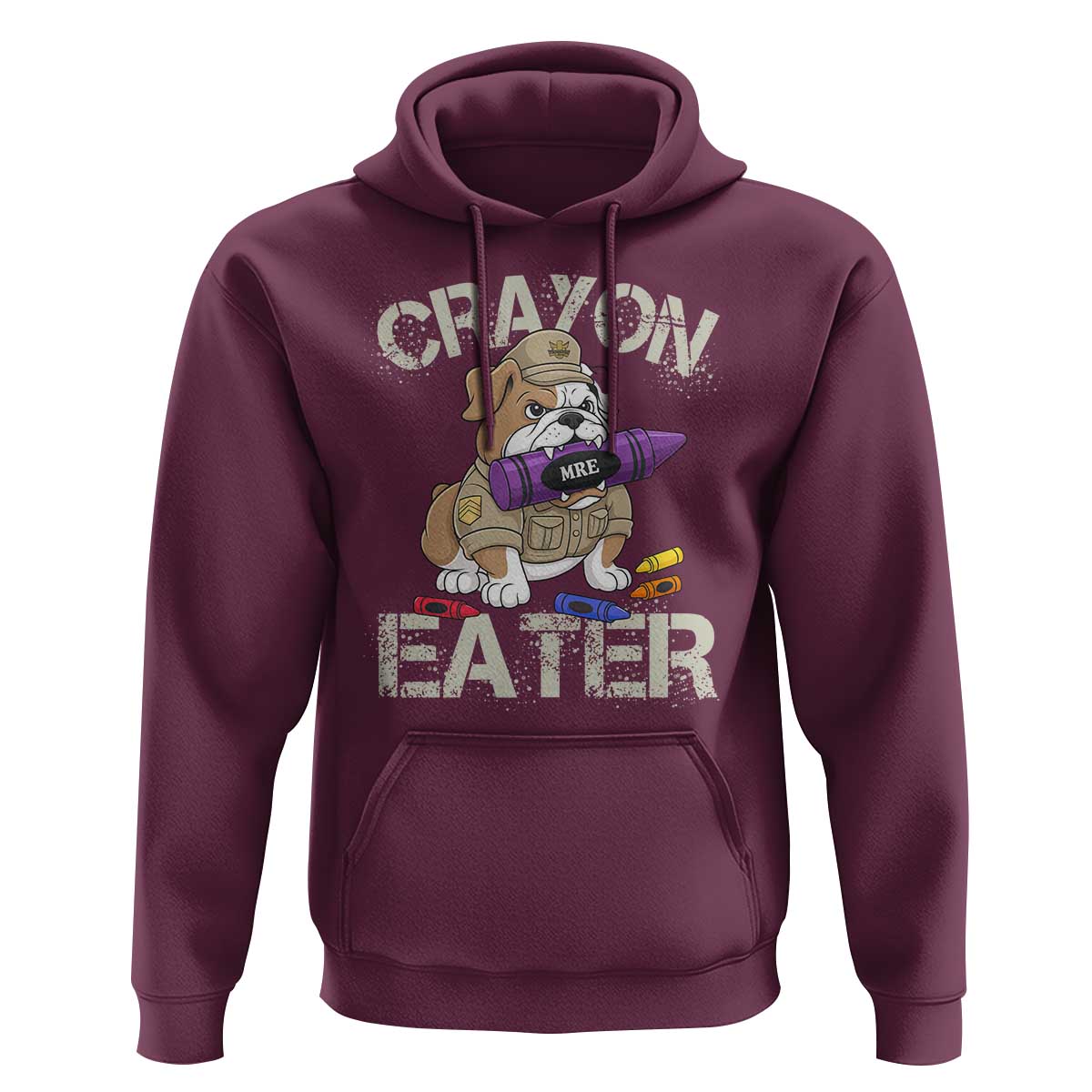 Crayon Eater Bulldog Hoodie Funny Military Gift with Combat Pup and MRE Crayon - Wonder Print Shop