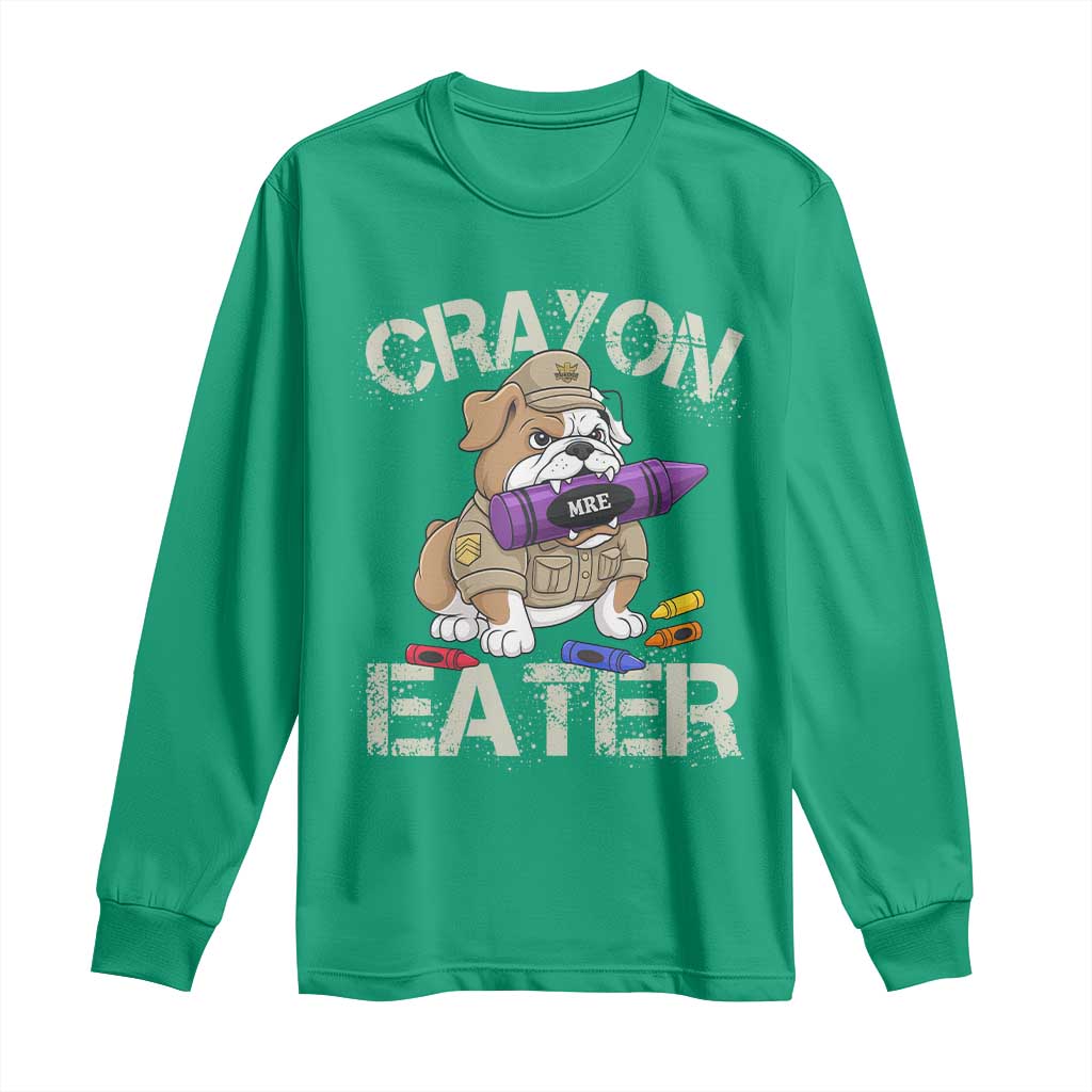 Crayon Eater Bulldog Long Sleeve Shirt Funny Military Gift with Combat Pup and MRE Crayon - Wonder Print Shop