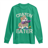 Crayon Eater Bulldog Long Sleeve Shirt Funny Military Gift with Combat Pup and MRE Crayon - Wonder Print Shop