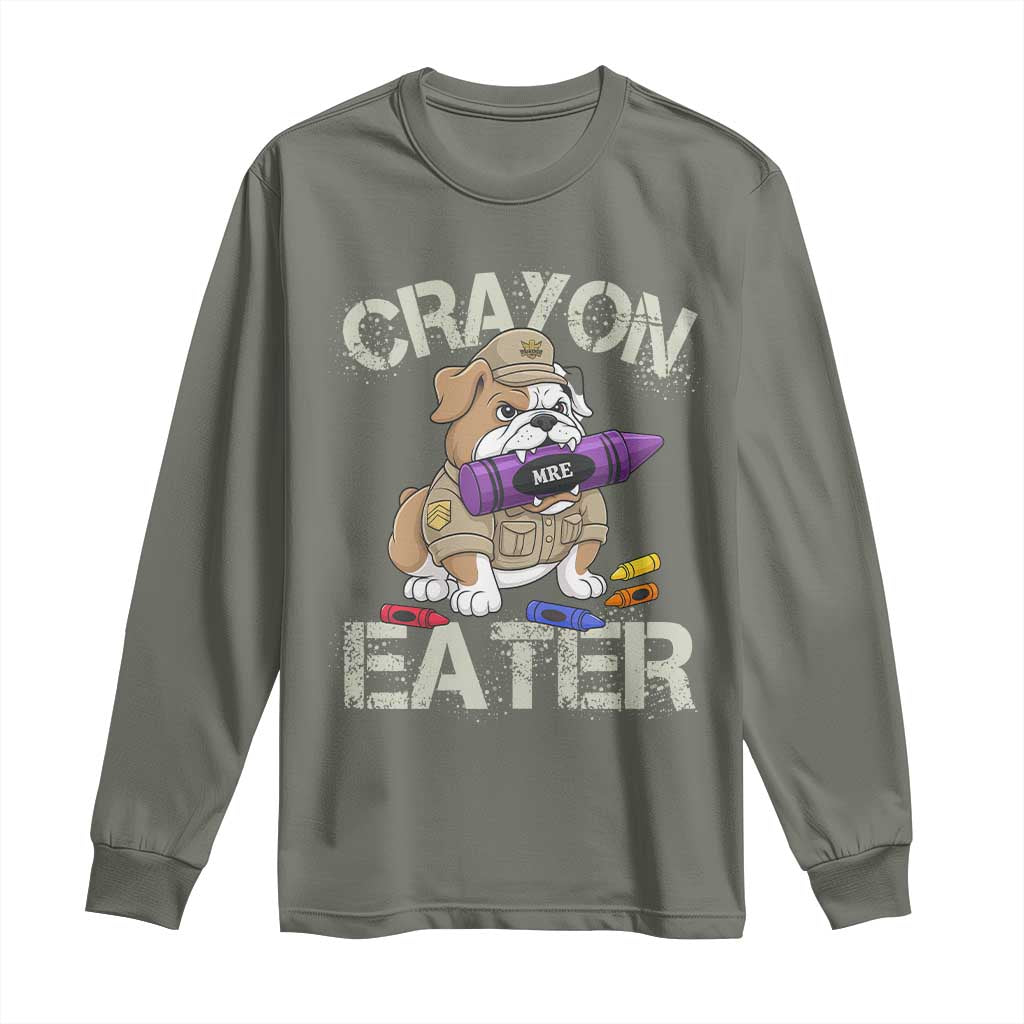 Crayon Eater Bulldog Long Sleeve Shirt Funny Military Gift with Combat Pup and MRE Crayon - Wonder Print Shop