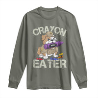 Crayon Eater Bulldog Long Sleeve Shirt Funny Military Gift with Combat Pup and MRE Crayon - Wonder Print Shop
