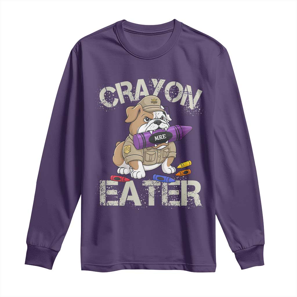 Crayon Eater Bulldog Long Sleeve Shirt Funny Military Gift with Combat Pup and MRE Crayon - Wonder Print Shop