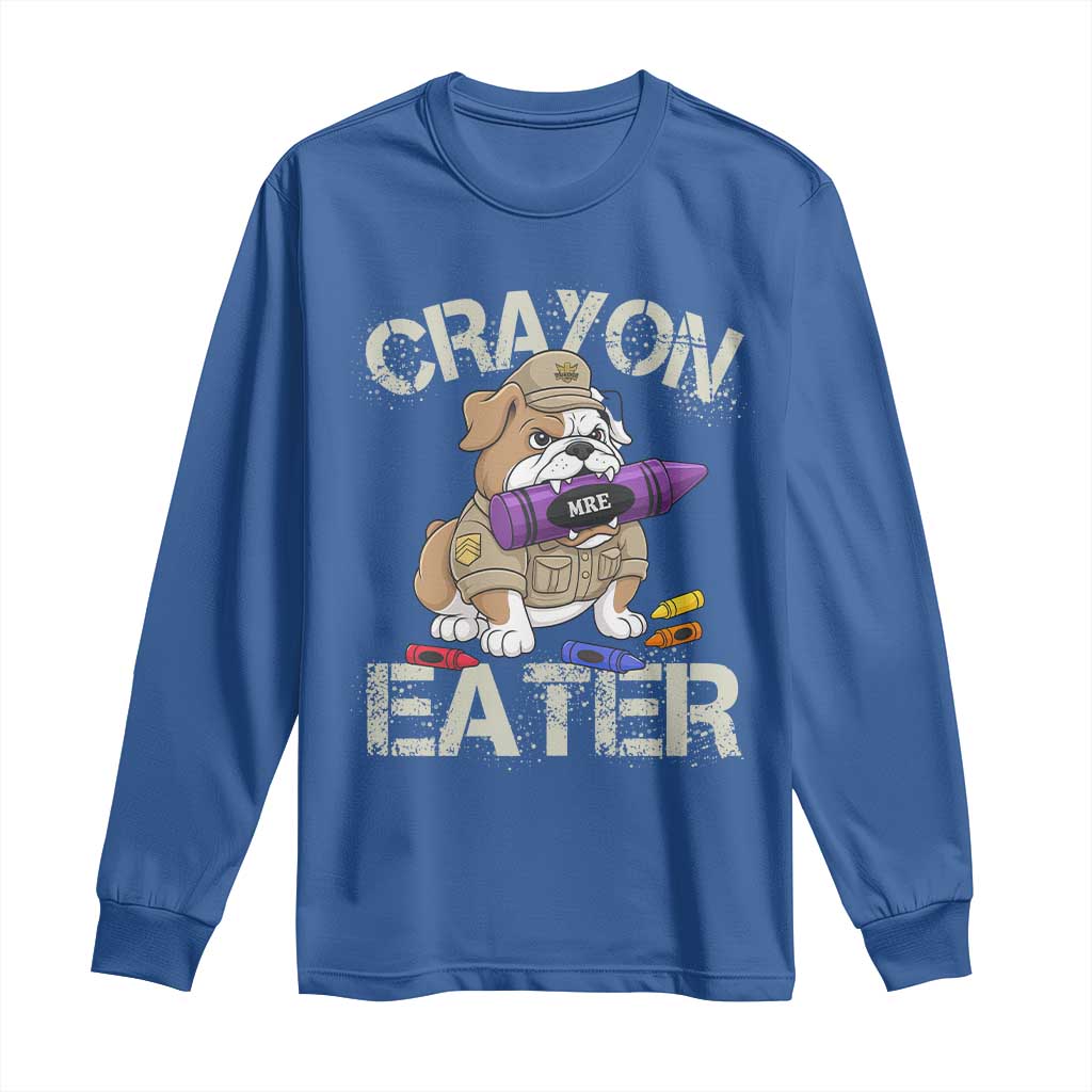 Crayon Eater Bulldog Long Sleeve Shirt Funny Military Gift with Combat Pup and MRE Crayon - Wonder Print Shop