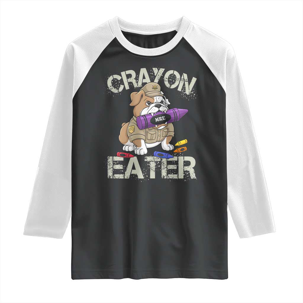 Crayon Eater Bulldog Raglan Shirt Funny Military Gift with Combat Pup and MRE Crayon - Wonder Print Shop