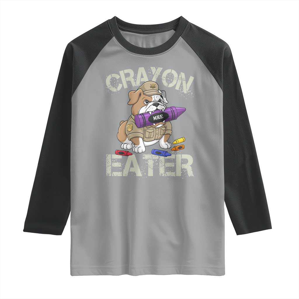 Crayon Eater Bulldog Raglan Shirt Funny Military Gift with Combat Pup and MRE Crayon - Wonder Print Shop