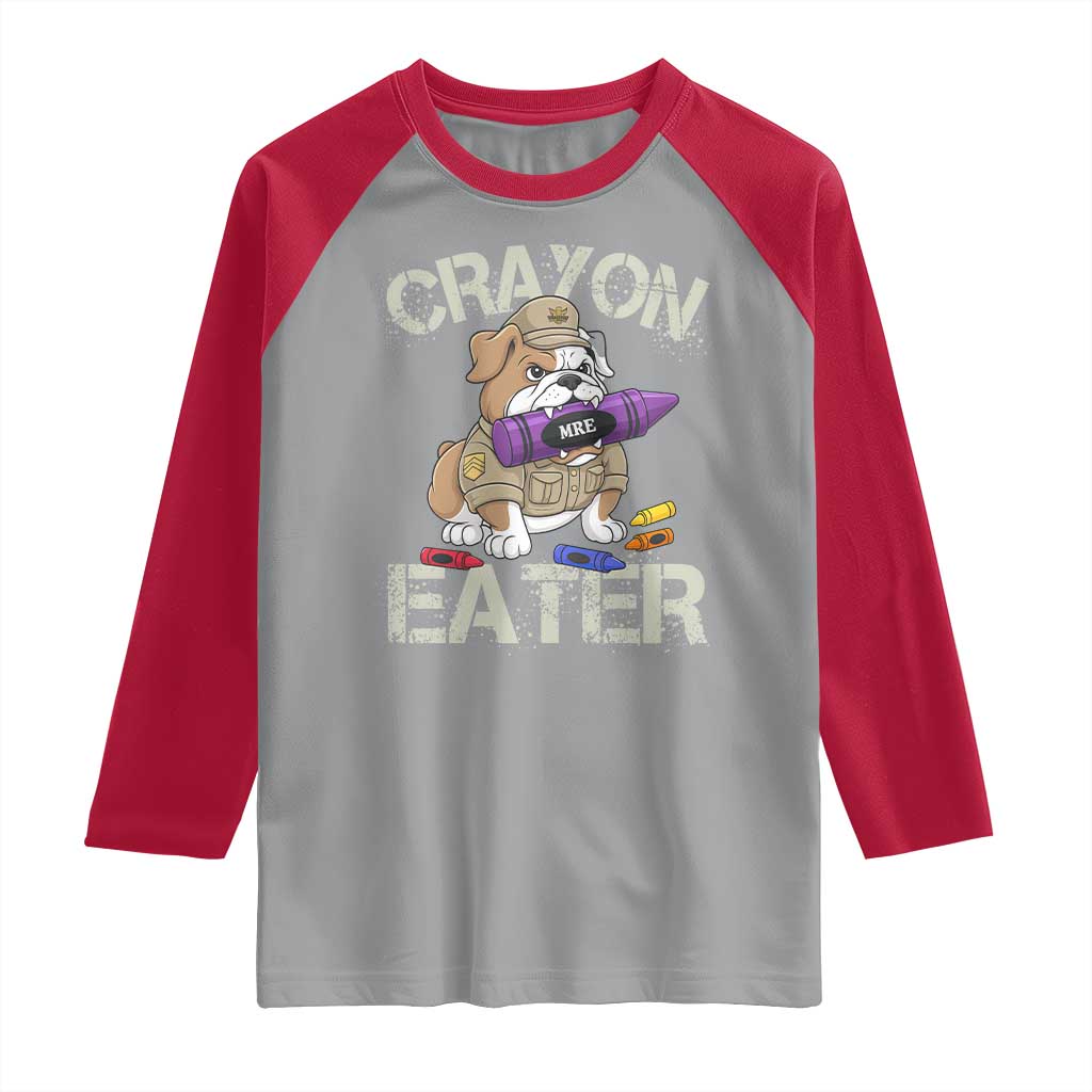 Crayon Eater Bulldog Raglan Shirt Funny Military Gift with Combat Pup and MRE Crayon - Wonder Print Shop