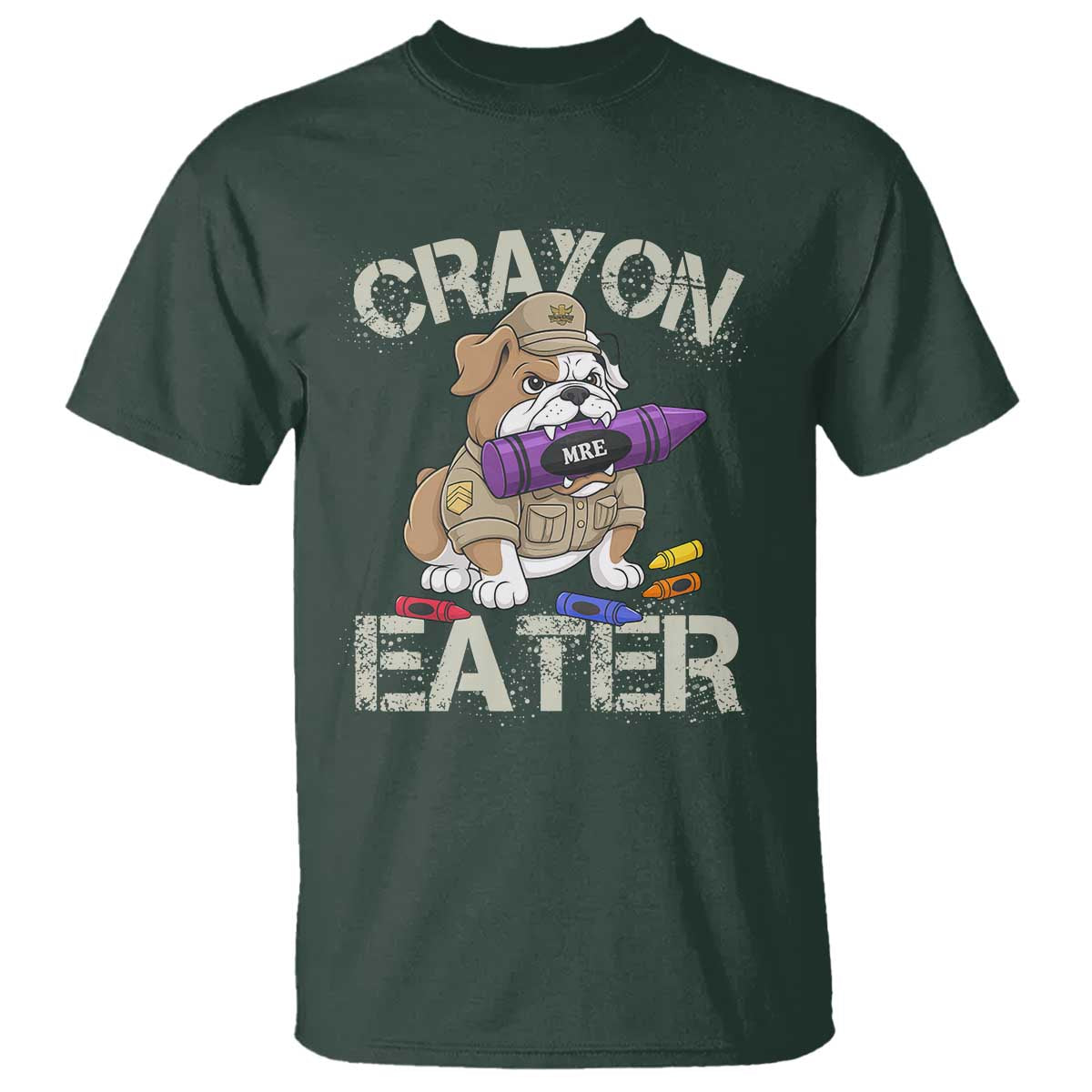 Crayon Eater Bulldog T Shirt Funny Military Gift with Combat Pup and MRE Crayon - Wonder Print Shop