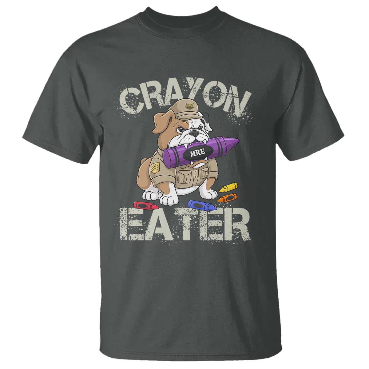 Crayon Eater Bulldog T Shirt Funny Military Gift with Combat Pup and MRE Crayon - Wonder Print Shop