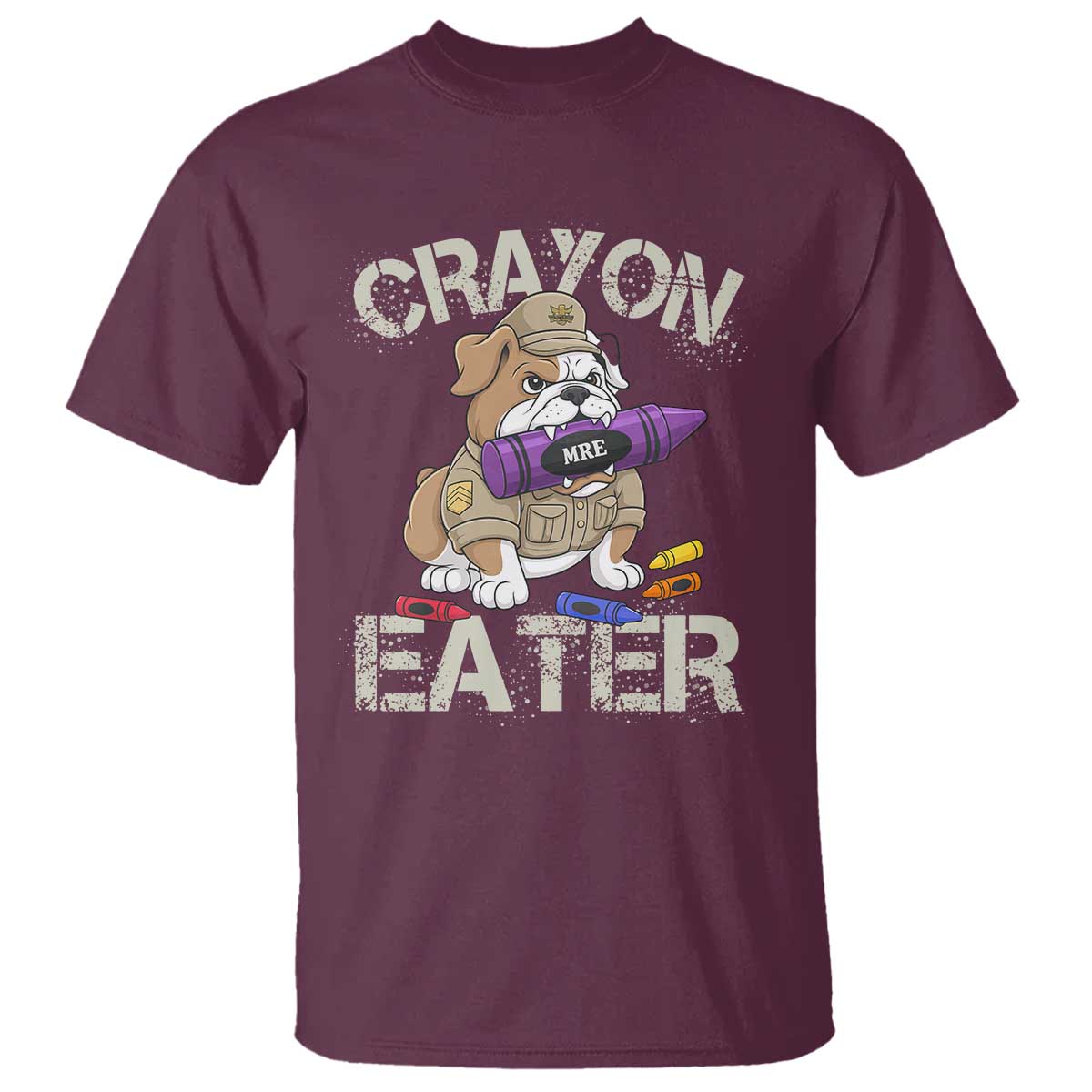 Crayon Eater Bulldog T Shirt Funny Military Gift with Combat Pup and MRE Crayon - Wonder Print Shop