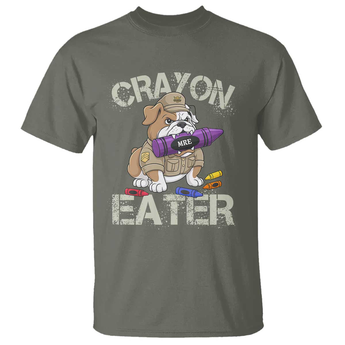 Crayon Eater Bulldog T Shirt Funny Military Gift with Combat Pup and MRE Crayon - Wonder Print Shop