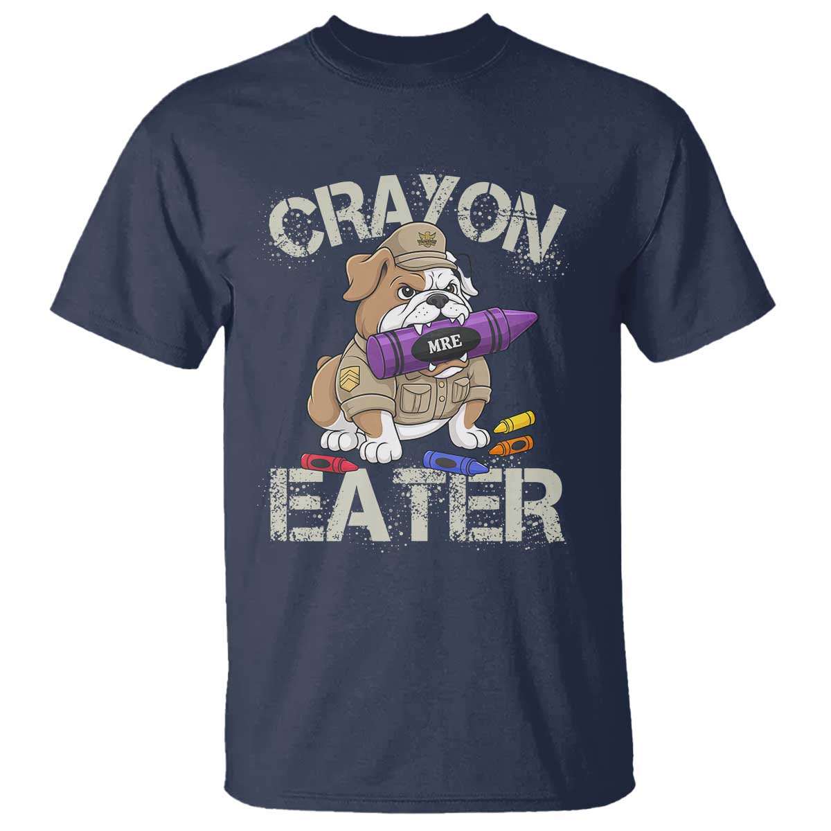 Crayon Eater Bulldog T Shirt Funny Military Gift with Combat Pup and MRE Crayon - Wonder Print Shop