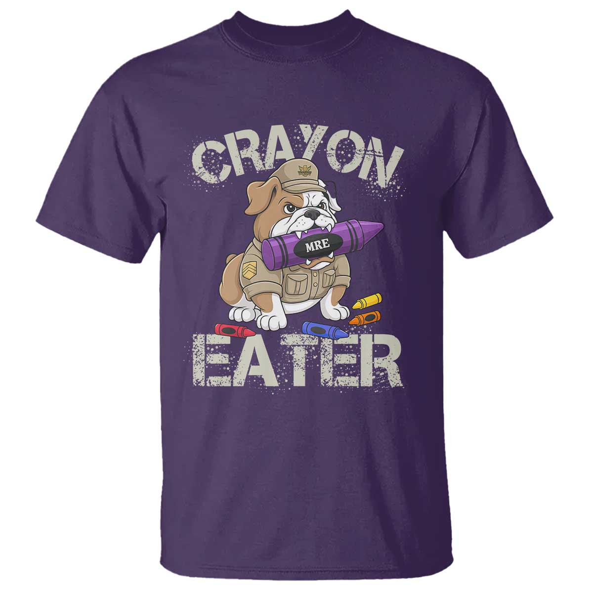 Crayon Eater Bulldog T Shirt Funny Military Gift with Combat Pup and MRE Crayon - Wonder Print Shop