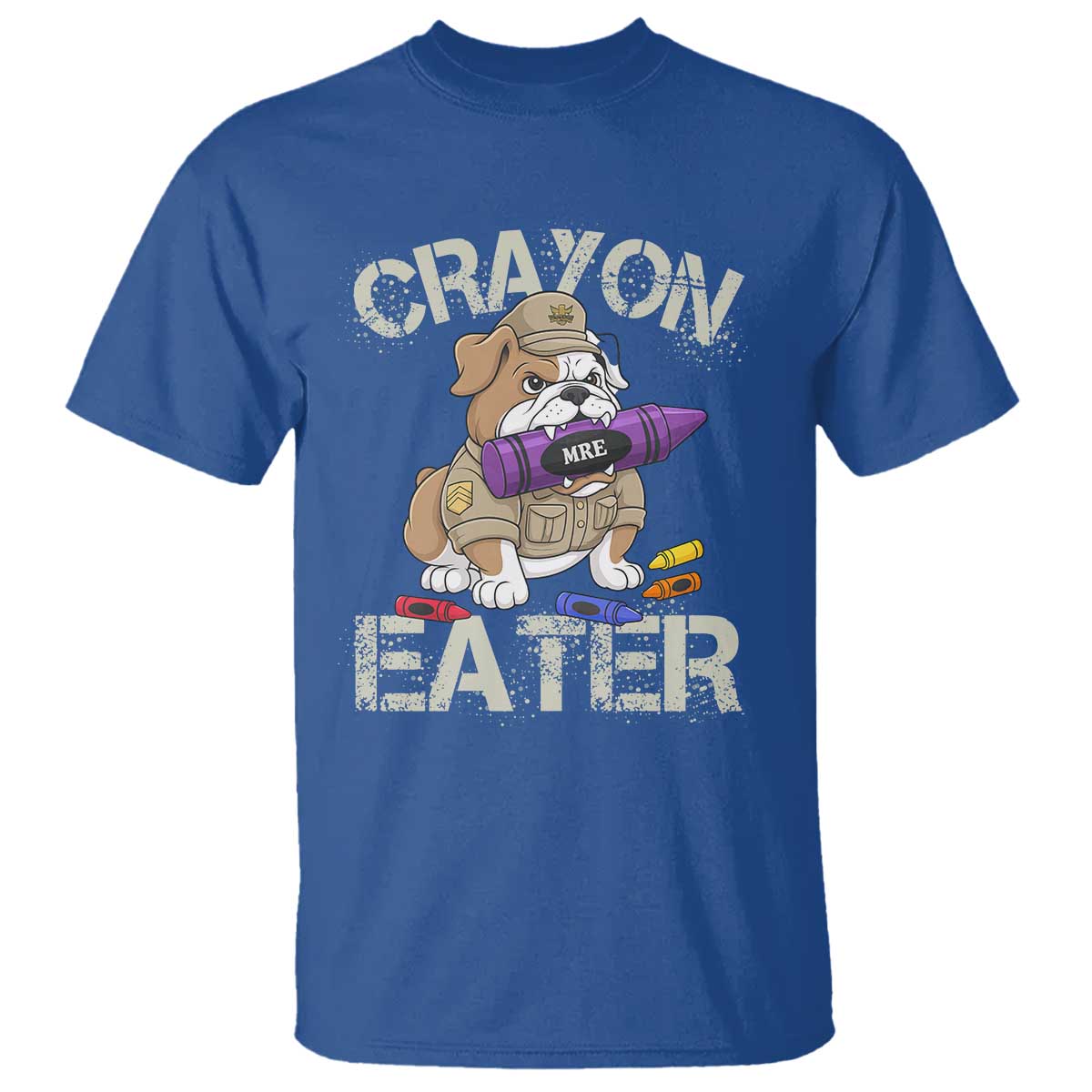 Crayon Eater Bulldog T Shirt Funny Military Gift with Combat Pup and MRE Crayon - Wonder Print Shop
