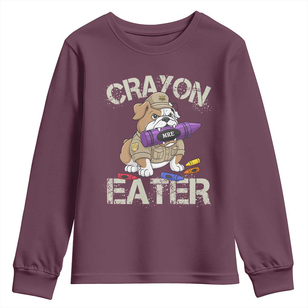 Crayon Eater Bulldog Youth Sweatshirt Funny Military Gift with Combat Pup and MRE Crayon - Wonder Print Shop