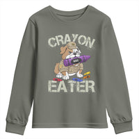 Crayon Eater Bulldog Youth Sweatshirt Funny Military Gift with Combat Pup and MRE Crayon - Wonder Print Shop