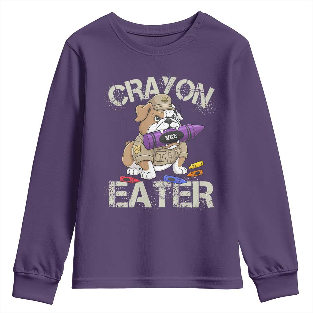 Crayon Eater Bulldog Youth Sweatshirt Funny Military Gift with Combat Pup and MRE Crayon - Wonder Print Shop