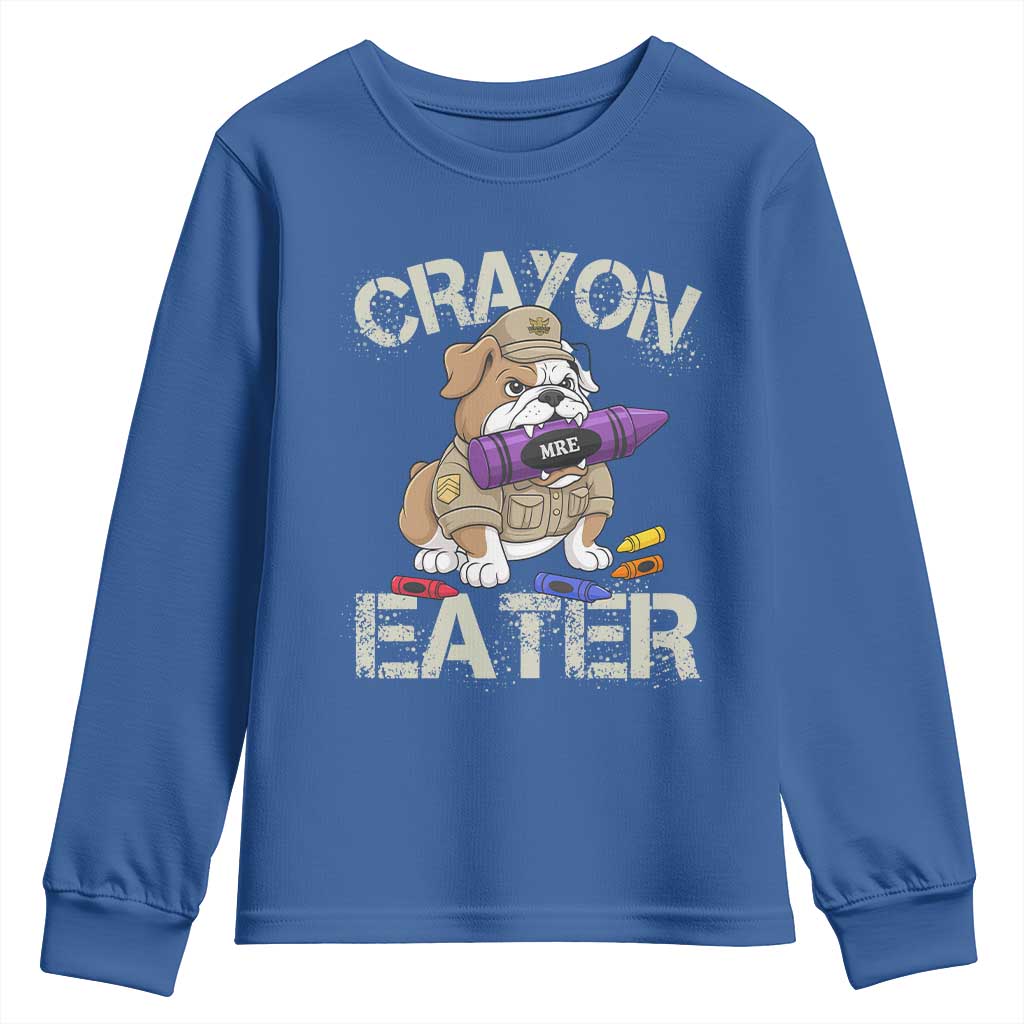 Crayon Eater Bulldog Youth Sweatshirt Funny Military Gift with Combat Pup and MRE Crayon - Wonder Print Shop