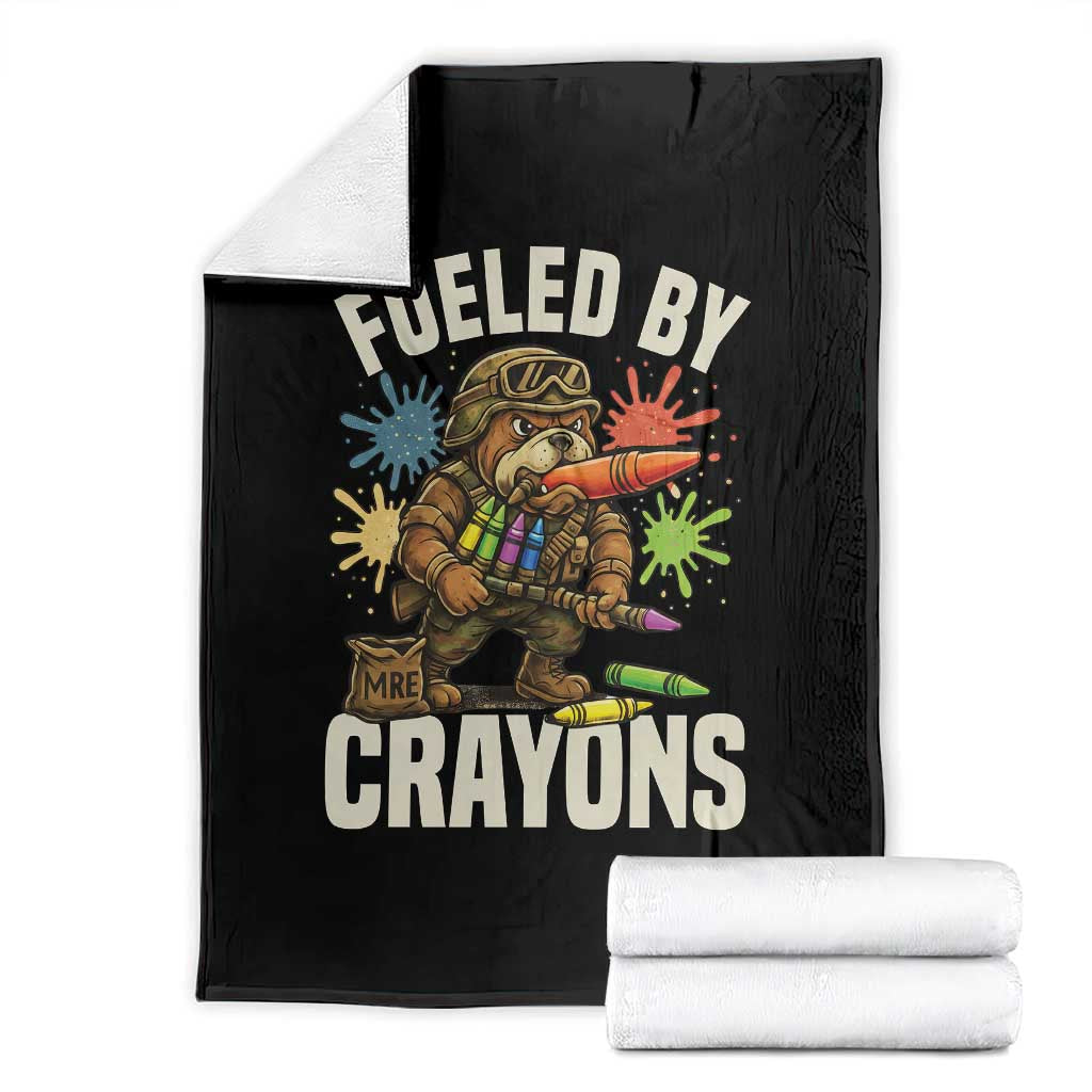 Fueled by Crayons Bulldog Soldier Throw Blanket Funny Combat Veteran Crayon Launcher - Wonder Print Shop
