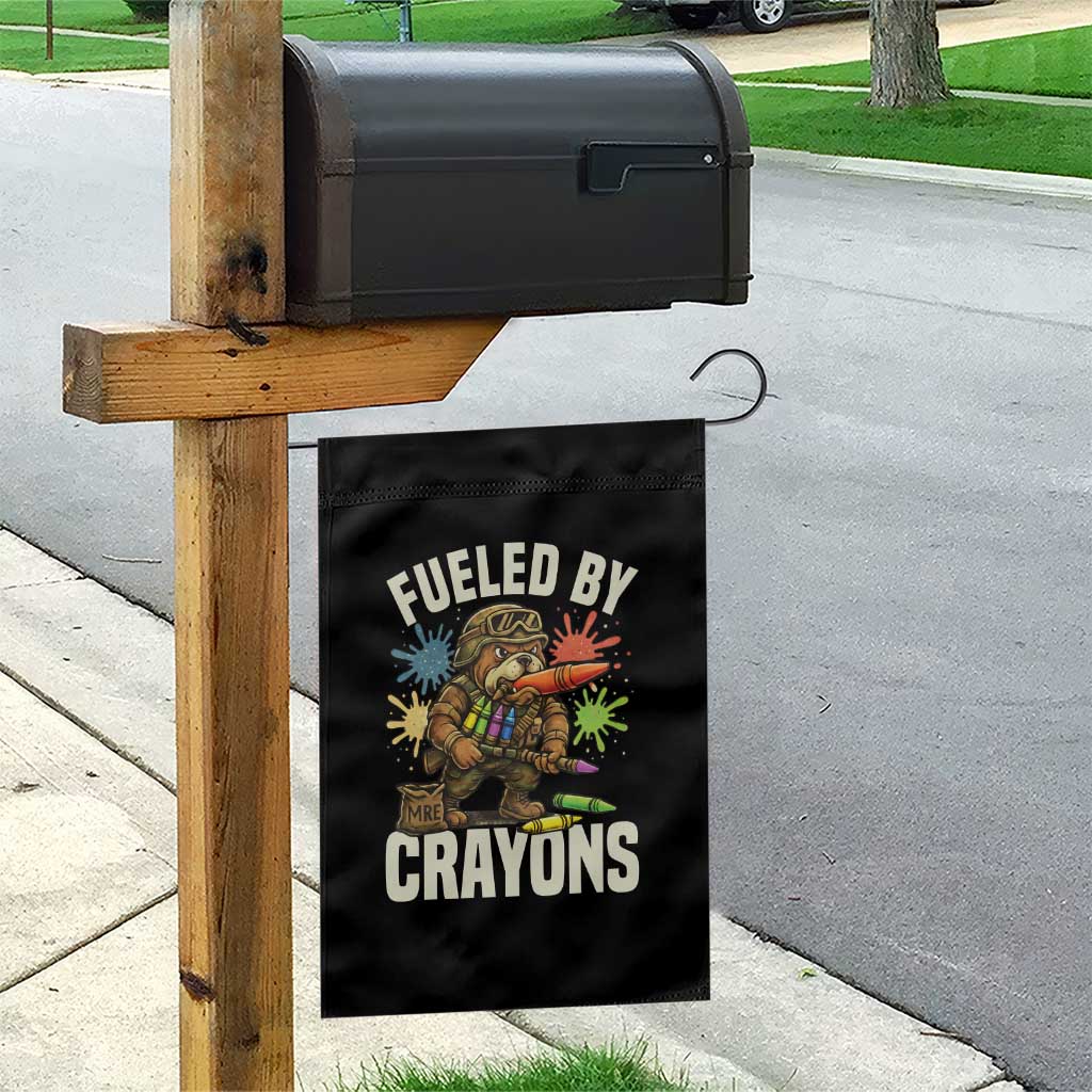 Fueled by Crayons Bulldog Soldier Garden Flag Funny Combat Veteran Crayon Launcher - Wonder Print Shop