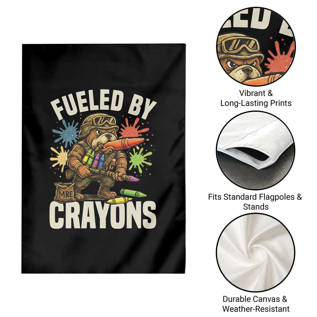 Fueled by Crayons Bulldog Soldier Garden Flag Funny Combat Veteran Crayon Launcher - Wonder Print Shop