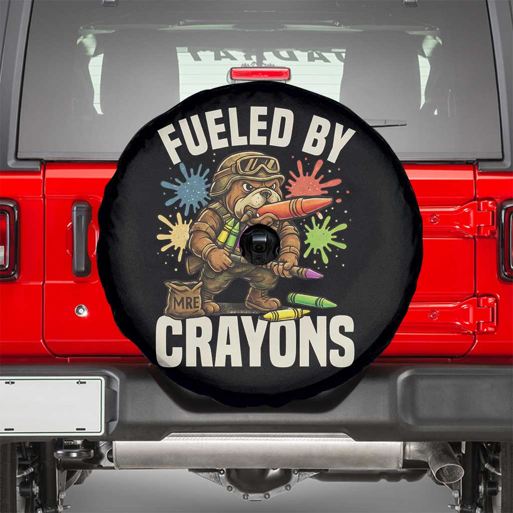 Fueled by Crayons Bulldog Soldier Spare Tire Cover Funny Combat Veteran Crayon Launcher - Wonder Print Shop