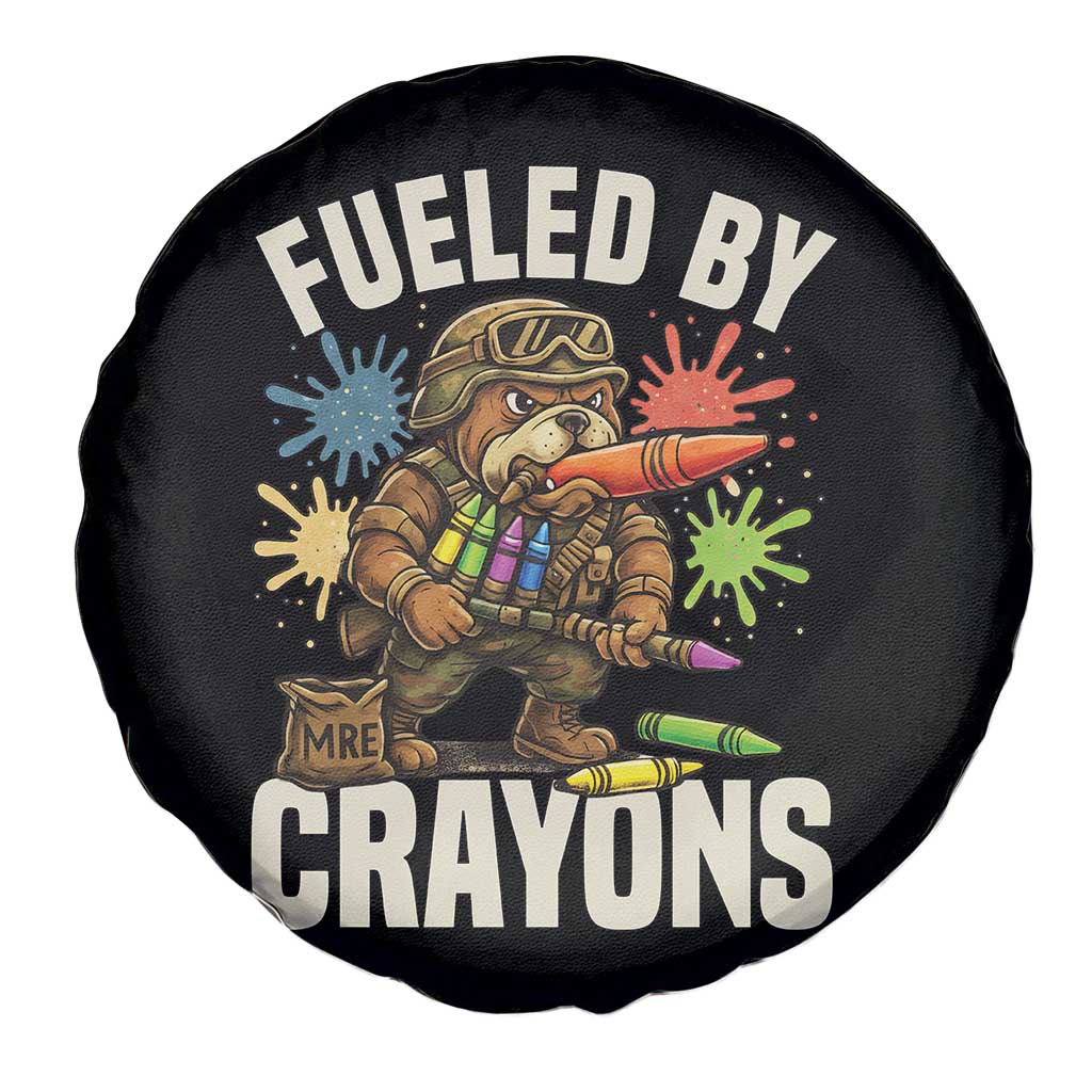 Fueled by Crayons Bulldog Soldier Spare Tire Cover Funny Combat Veteran Crayon Launcher - Wonder Print Shop