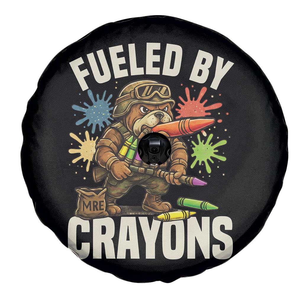 Fueled by Crayons Bulldog Soldier Spare Tire Cover Funny Combat Veteran Crayon Launcher - Wonder Print Shop