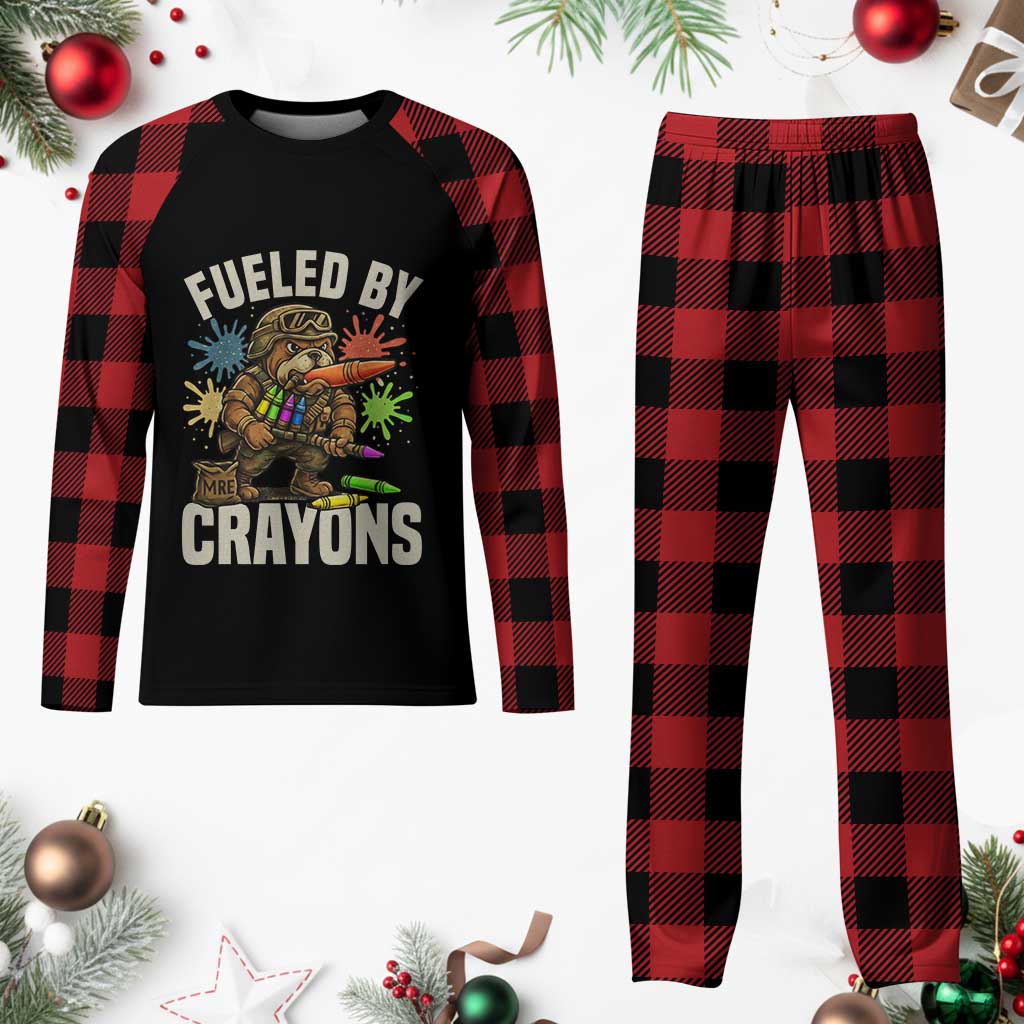 Fueled by Crayons Bulldog Soldier Plaid Pajama Set Funny Combat Veteran Crayon Launcher - Wonder Print Shop