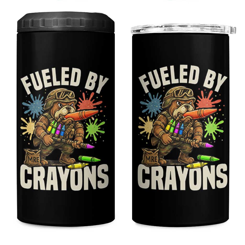 Fueled by Crayons Bulldog Soldier 4 in 1 Can Cooler Tumbler Funny Combat Veteran Crayon Launcher - Wonder Print Shop