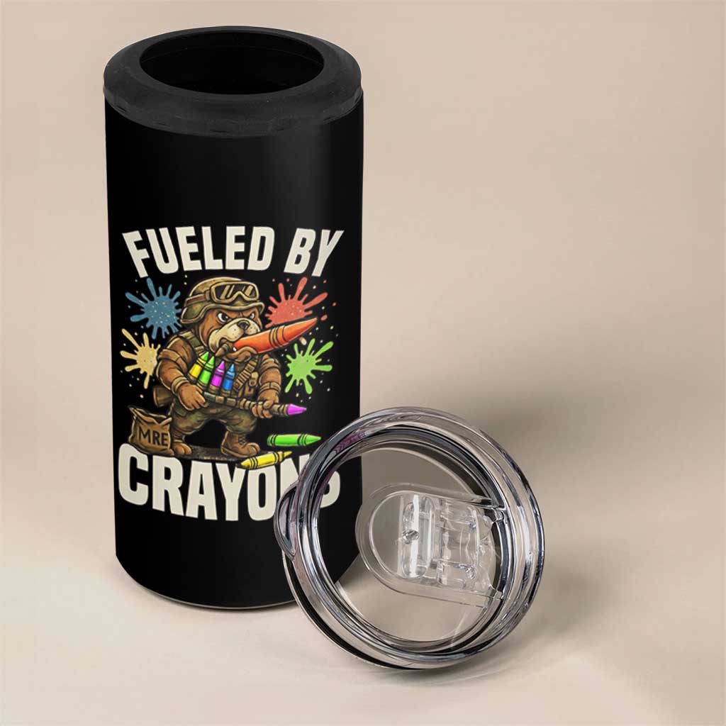 Fueled by Crayons Bulldog Soldier 4 in 1 Can Cooler Tumbler Funny Combat Veteran Crayon Launcher - Wonder Print Shop