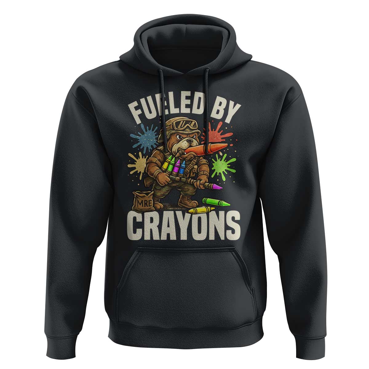 Fueled by Crayons Bulldog Soldier Hoodie Funny Combat Veteran Crayon Launcher - Wonder Print Shop