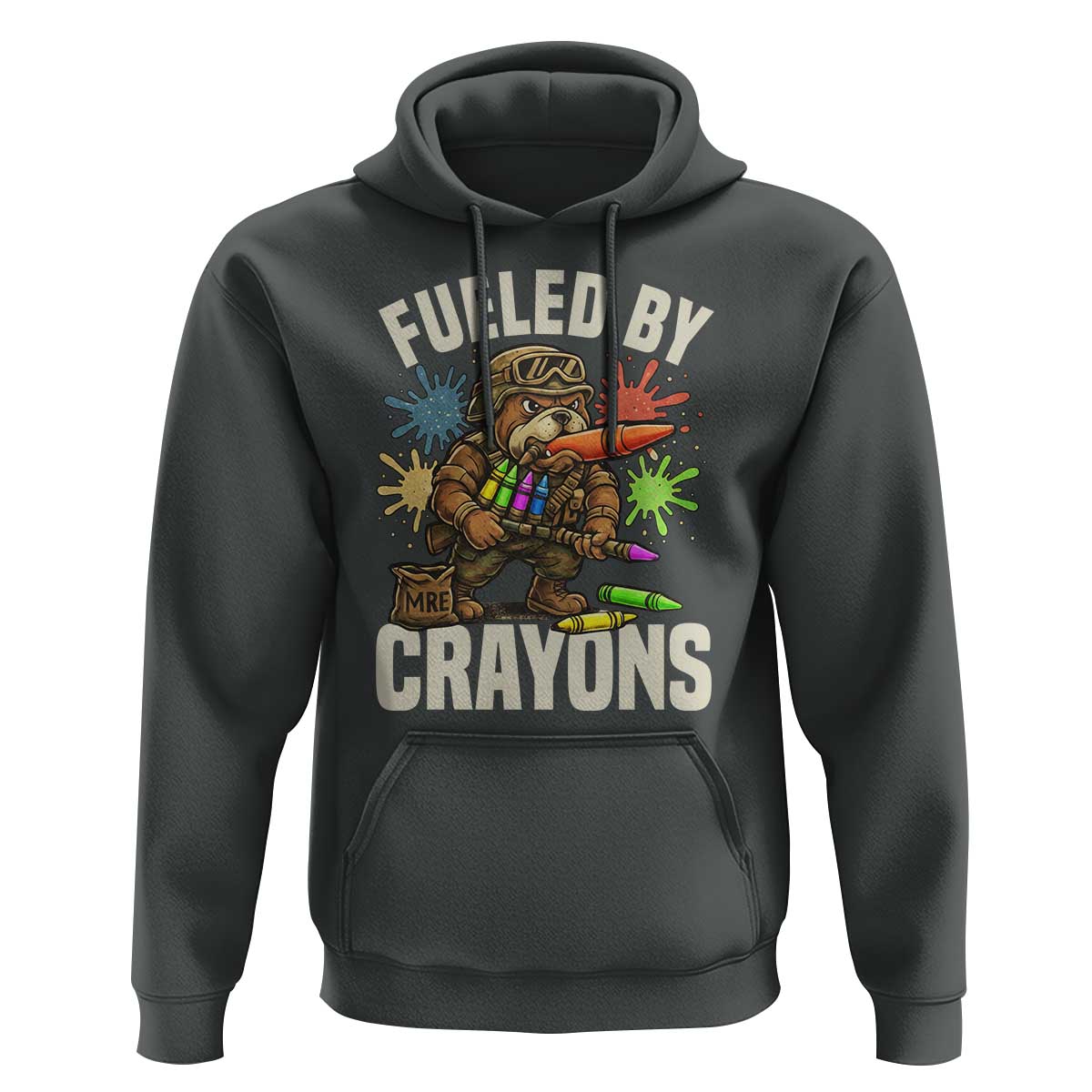 Fueled by Crayons Bulldog Soldier Hoodie Funny Combat Veteran Crayon Launcher - Wonder Print Shop