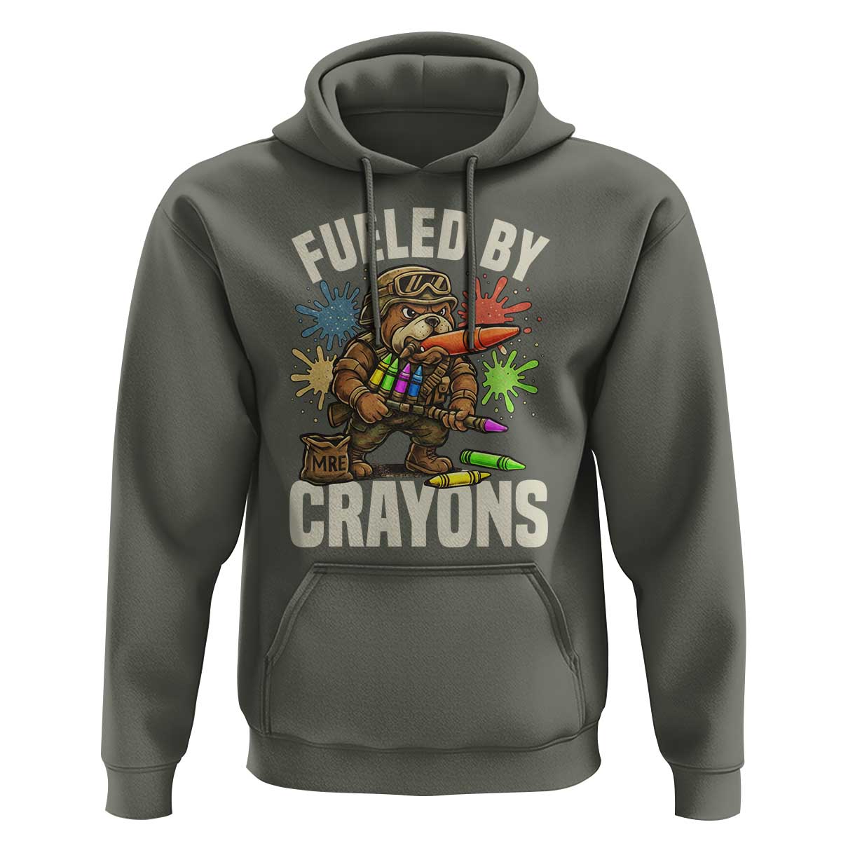 Fueled by Crayons Bulldog Soldier Hoodie Funny Combat Veteran Crayon Launcher - Wonder Print Shop