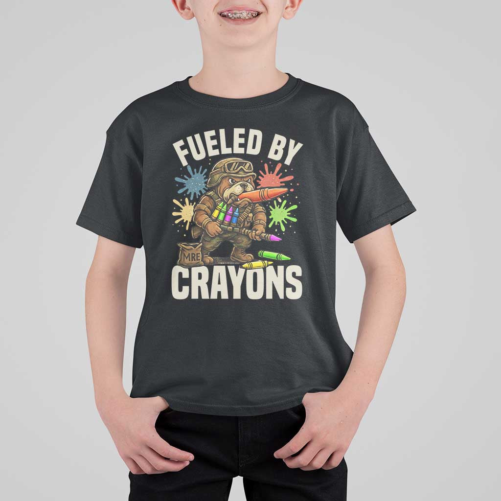 Fueled by Crayons Bulldog Soldier T Shirt For Kid Funny Combat Veteran Crayon Launcher - Wonder Print Shop